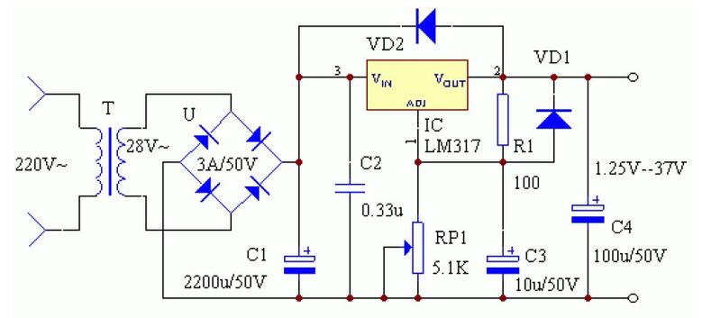 lm317可调稳压电路图